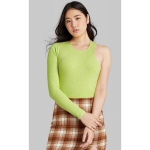 Wild Fable asymmetrical one sleeve ribbed bodysuit Green Size XXL